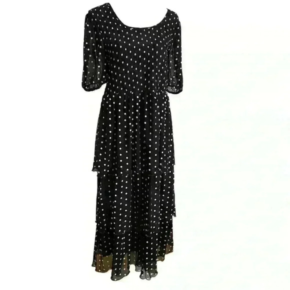 Madison + Hudson Tiered Flowy Dress Size M Black White Polka Dot Stretch Maxi - Picture 5 of 14